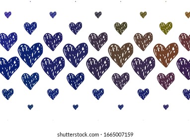 Light Blue, Yellow vector background with hearts. Illustration with shapes of gradient hearts on blur backdrop. Pattern for valentine's ad, booklets.