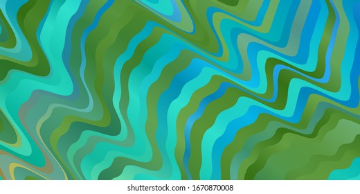 Azul claro, fondo vectorial amarillo con líneas dobladas. Ilustración abstracta con arcos degradados. Mejor diseño para tu anuncio, afiche, banner.