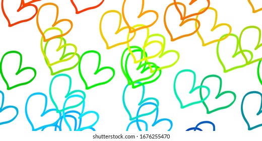 Light Blue, Yellow vector background with Shining hearts. Glitter abstract illustration with colorful hearts in romantic style. Design for ad, poster, banner of Valentine Day.