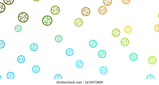 Light Blue, Yellow vector background with occult symbols. Colorful mystic symbols with a gradient in ancient style. Best design halloween events.