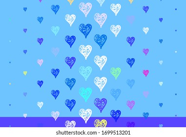 Light Blue, Yellow vector background with Shining hearts. Illustration with shapes of gradient hearts on blur backdrop. Design for celebrating of Valentine Day.