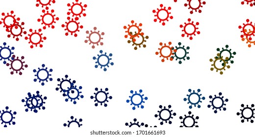 Light blue, yellow vector background with covid-19 symbols. Colorful  gradient illness symbols in simple abstract style. Best design for quarantine events.