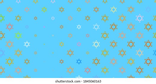 Light blue, yellow vector background with covid-19 symbols. Smart illustration with covid signs in decorative style. Simple design against epidemic information.
