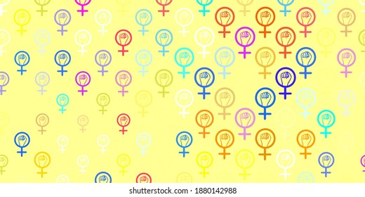 Light Blue, Yellow vector background with woman symbols. Illustration with signs of women strength and power. Simple design for your web site.