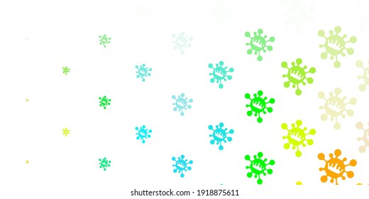 Light blue, yellow vector background with covid-19 symbols. Abstract illustration with biological gradient shapes. Simple drawing against danger fever.