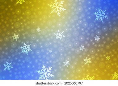 Light Blue, Yellow vector background in Xmas style. Shining illustration with Christmas balls, stars. Pattern for booklets, leaflets of education.