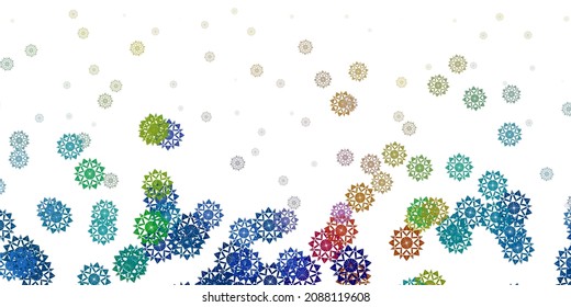 Light blue, yellow vector background with christmas snowflakes. Abstract gradient colorful snowflakes and snow elements. New year ad, booklets pattern.