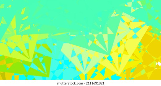 Azul claro, fondo vectorial amarillo con triángulos. Formas triangulares con gradiente colorido en estilo abstracto. Plantilla para comerciales.