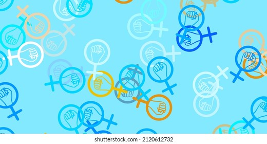 Light Blue, Yellow vector background with woman symbols. Abstract illustration with a depiction of women's power. Simple design for your web site.