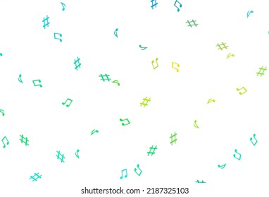 Light Blue, Yellow vector background with music symbols. Shining illustration of colorful gradient music notes. Template for fasion magazines.
