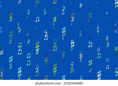Bleu clair, arrière-plan vectoriel Jaune avec symboles de musique. Illustration abstraite moderne avec touches de mélodie. Motif des brochures du festival.