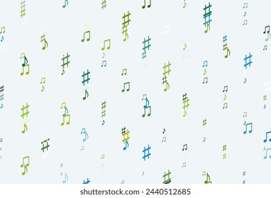 Light Blue, Yellow vector background with music symbols. Shining illustration of colorful gradient music notes. Pattern for school ad, booklets.