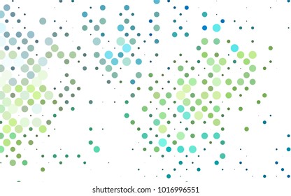 Light Blue, Yellow vector banner with circles, spheres. Abstract spots. Background of Art bubbles in halftone style with colored gradient.