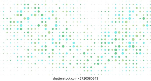 Hellblauer, gelber Vektorbanner mit Kreisen, Kugeln. Abstrakte Punkte. Hintergrund Kunstblasen im Halbtonstil mit Farbverlauf.