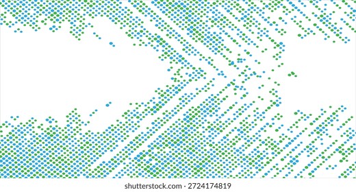 Hellblauer, gelber Vektorbanner mit Kreisen, Kugeln. Abstrakte Punkte. Hintergrund Kunstblasen im Halbtonstil mit Farbverlauf.