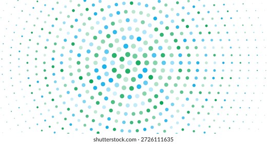 Azul claro, Anuncio de Vector amarillo con círculos, esferas. Manchas Abstractas. Fondo de burbujas de arte en estilo semitono con degradado de color.