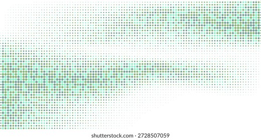 Hellblauer, gelber Vektorbanner mit Kreisen, Kugeln. Abstrakte Punkte. Hintergrund Kunstblasen im Halbtonstil mit Farbverlauf.