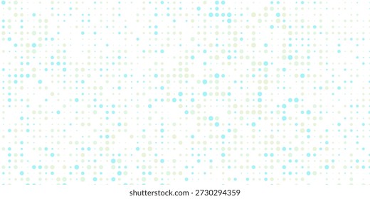 Hellblauer, gelber Vektorbanner mit Kreisen, Kugeln. Abstrakte Punkte. Hintergrund Kunstblasen im Halbtonstil mit Farbverlauf.