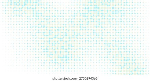 Hellblauer, gelber Vektorbanner mit Kreisen, Kugeln. Abstrakte Punkte. Hintergrund Kunstblasen im Halbtonstil mit Farbverlauf.