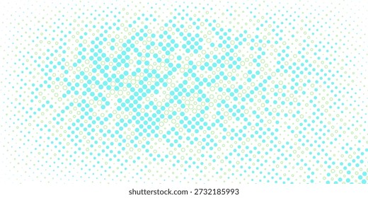 Hellblauer, gelber Vektorbanner mit Kreisen, Kugeln. Abstrakte Punkte. Hintergrund Kunstblasen im Halbtonstil mit Farbverlauf.