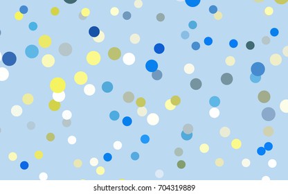 Light Blue, Yellow vector banner with circles, spheres. Abstract spots. Background of Art bubbles in halftone style with colored gradient.
