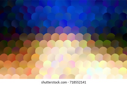 Light Blue, Yellow vector banner with circles, spheres. Abstract spots. Background of Art bubbles in halftone style with colored gradient.