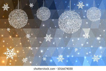 Light Blue Yellow vector christmas postcard low polygon background. Illustration consisting of triangles. Abstract triangular polygonal origami or crystal design of New Year celebration.