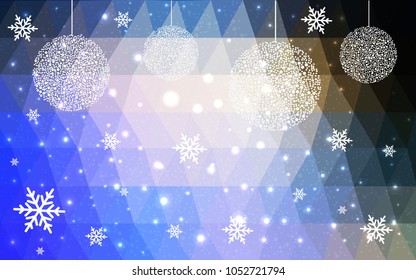 Light Blue Yellow vector christmas polygon background. Low poly Illustration consisting of triangles with snowflakes. Texture, seamless background of New Year celebration.