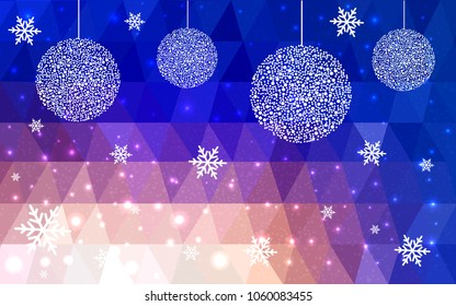 Light Blue Yellow vector christmas polygon background. Low poly Illustration consisting of triangles with snowflakes. Texture, seamless background of New Year celebration.