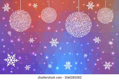 Light Blue Yellow vector christmas polygon background. Low poly Illustration consisting of triangles with snowflakes. Texture, seamless background of New Year celebration.