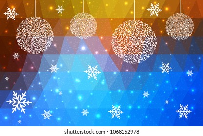 Light Blue Yellow vector christmas postcard low polygon background. Illustration consisting of triangles. Abstract triangular polygonal origami or crystal design of New Year celebration.