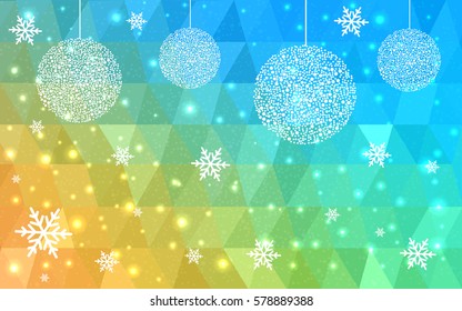 Light BLUE, Yellow vector christmas polygon background. Low poly Illustration consisting of triangles with snowflakes. Texture, seamless background of New Year celebration.