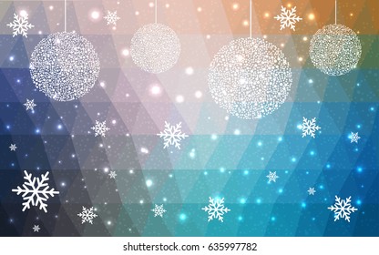 Light Blue Yellow vector christmas polygon background. Low poly Illustration consisting of triangles with snowflakes. Texture, seamless background of New Year celebration.
