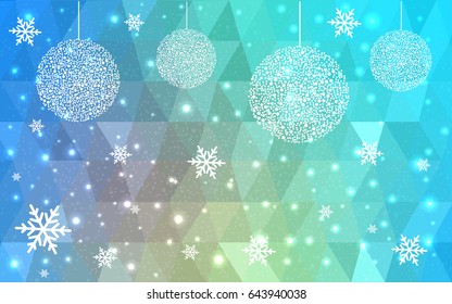 Light Blue Yellow vector christmas postcard low polygon background. Illustration consisting of triangles. Abstract triangular polygonal origami or crystal design of New Year celebration.