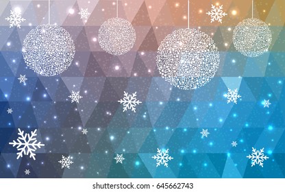 Light Blue Yellow vector christmas postcard low polygon background. Illustration consisting of triangles. Abstract triangular polygonal origami or crystal design of New Year celebration.