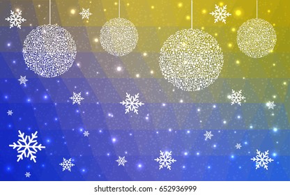 Light Blue Yellow vector christmas postcard low polygon background. Illustration consisting of triangles. Abstract triangular polygonal origami or crystal design of New Year celebration.