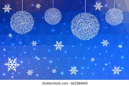 Light Blue Yellow vector christmas polygon background. Low poly Illustration consisting of triangles with snowflakes. Texture, seamless background of New Year celebration.