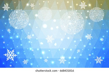 Light Blue Yellow vector christmas postcard low polygon background. Illustration consisting of triangles. Abstract triangular polygonal origami or crystal design of New Year celebration.