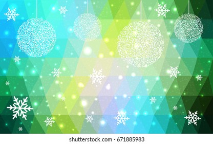 Light Blue Yellow vector christmas postcard low polygon background. Illustration consisting of triangles. Abstract triangular polygonal origami or crystal design of New Year celebration.