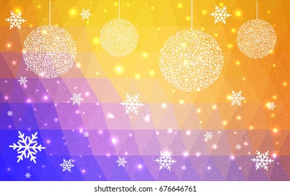 Light Blue Yellow vector christmas polygon background. Low poly Illustration consisting of triangles with snowflakes. Texture, seamless background of New Year celebration.