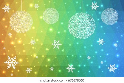 Light Blue Yellow vector christmas postcard low polygon background. Illustration consisting of triangles. Abstract triangular polygonal origami or crystal design of New Year celebration.