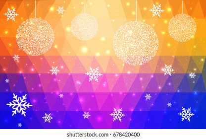 Light Blue Yellow vector christmas polygon background. Low poly Illustration consisting of triangles with snowflakes. Texture, seamless background of New Year celebration.
