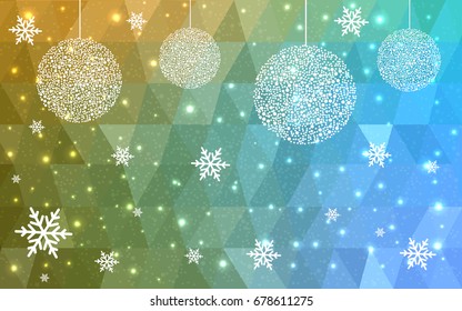 Light Blue Yellow vector christmas postcard low polygon background. Illustration consisting of triangles. Abstract triangular polygonal origami or crystal design of New Year celebration.