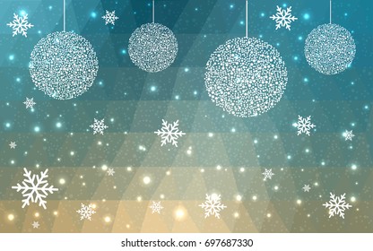 Light Blue Yellow vector christmas polygon background. Low poly Illustration consisting of triangles with snowflakes. Texture, seamless background of New Year celebration.