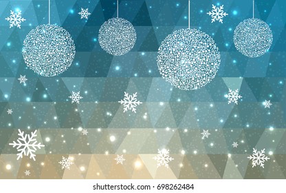 Light Blue Yellow vector christmas postcard low polygon background. Illustration consisting of triangles. Abstract triangular polygonal origami or crystal design of New Year celebration.
