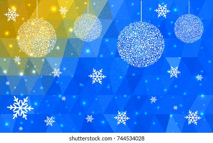 Light Blue Yellow vector christmas postcard low polygon background. Illustration consisting of triangles. Abstract triangular polygonal origami or crystal design of New Year celebration.