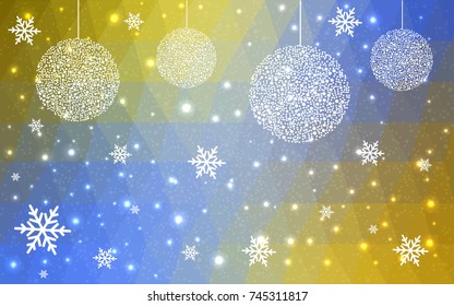 Light Blue Yellow vector christmas postcard low polygon background. Illustration consisting of triangles. Abstract triangular polygonal origami or crystal design of New Year celebration.