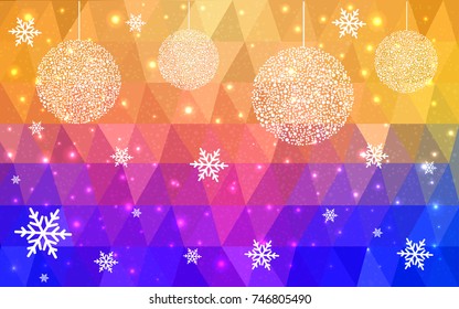Light Blue Yellow vector christmas polygon background. Low poly Illustration consisting of triangles with snowflakes. Texture, seamless background of New Year celebration.