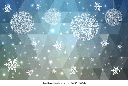 Light Blue Yellow vector christmas postcard low polygon background. Illustration consisting of triangles. Abstract triangular polygonal origami or crystal design of New Year celebration.