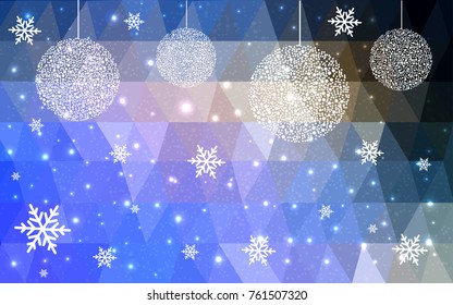 Light Blue Yellow vector christmas postcard low polygon background. Illustration consisting of triangles. Abstract triangular polygonal origami or crystal design of New Year celebration.